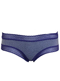 BLUE Contrast Lace Trim Cheeky Hipster Knickers - Size 8 to 16/18 (S to XL)