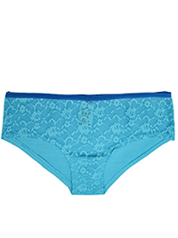 BLUE Lace Front Brazilian Knickers - Size 8 to 10 (S to M)