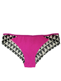 PINK Geo Lace Back Brazilian Knickers - Size 8 to 12/14 (S to L)