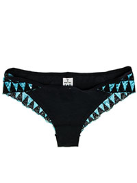 BLACK/BLUE Geo Lace Back Brazilian Knickers - Size 8 to 12/14 (S to L)