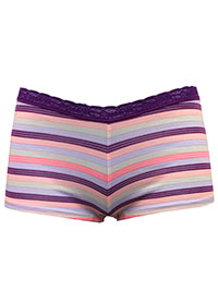 VS PURPLE Stripe Print Lace Trim Shortie Knickers - Size S to XL