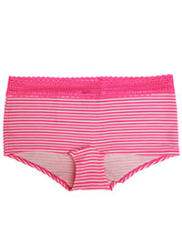 PINK Stripe Print Lace Trim Shortie Knickers - Size 8 to 12/14 (S to L)