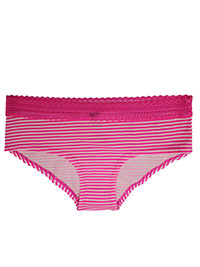 PINK Stripe Print Lace Trim Hipster Knickers - Size 8 to 16/18 (S to XL)