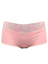 PALE-CORAL Lace Trim Brazilian Knickers - Size 6 to 16/18 (XS to XL)