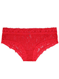 LIPSTICK-PINK All Over Lace Cheeky Hipster Knickers - Size 8 to 16/18 (S to XL)
