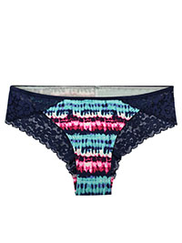 NAVY Tie Dye Print Contrast Lace Trim Bikini Knickers - Size 6 to 8 (XS to S)