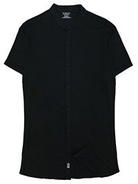 BLACK Mens Mandarin Collar Button Through Shirt - Size M to XXL