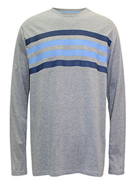 GREY Mens Stripe Front Long Sleeve Lounge T-Shirt - Plus Size L