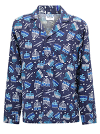 NAVY Mens Pure Cotton Glow In The Dark Happy Hanukkah Flannel Pyjama Top - Size XL to 4XL