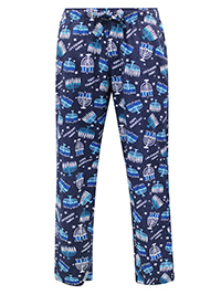 NAVY Mens Pure Cotton Glow In The Dark Happy Hanukkah Flannel Pyjama Bottoms - Size XS to 4XL