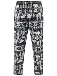 GREY Mens Pure Cotton Polar Bear Fair Isle Print Flannel Pyjama Bottoms - Size M to 4XL