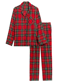 RED Mens Pure Cotton Tartan Print Flannel Pyjama Set - Size XS to 4XL