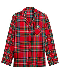 RED Mens Pure Cotton Tartan Print Flannel Pyjama Top - Size XS to 4XL