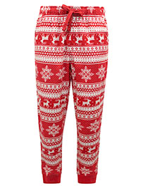 RED Mens Pure Cotton Fair Isle Print Cuffed Hem Flannel Pyjama Bottoms - Size XS to XXXXL