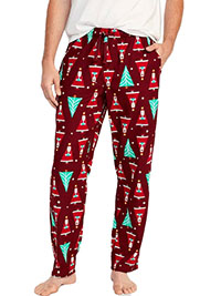 BURGUNDY Mens Pure Cotton Santa In The House Flannel Pyjama Bottoms - Size M to XXL