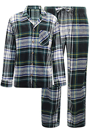 GREEN Mens Pure Cotton Tartan Print Flannel Pyjama Set - Size S to XXXXL