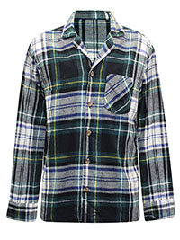 GREEN Mens Pure Cotton Tartan Print Flannel Pyjama Top - Size XS to XXXXL