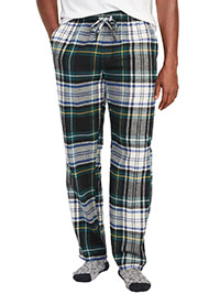 GREEN Mens Pure Cotton Tartan Print Flannel Pyjama Bottoms - Size S to XXXXL