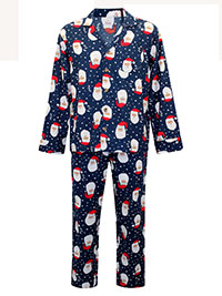 NAVY Mens Pure Cotton Santa Print Flannel Pyjama Set- Size S to XXXXL