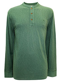 WS Mens GREEN Pure Cotton Long Sleeve Penland Henley Top - Size S to XXXL