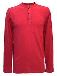 WS Mens CORAL Pure Cotton Long Sleeve Penland Henley T-Shirt - Size S to XXXL