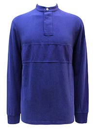 WS Mens ROYAL-BLUE Pure Cotton Long Sleeve Panelled Hollington Rugby T-Shirt - Size XS to XL