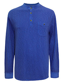 WS Mens COBALT Pure Cotton Long Sleeve Pocket Detail Grandad T-Shirt - Size S to XL