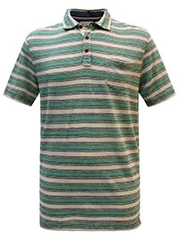 WS Mens GREEN Pure Cotton Striped Polo Shirt - Size S to XXL