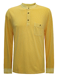 WS Mens YELLOW Pure Cotton Claremont Henley Long Sleeve Pocket T-Shirt - Size S to XL