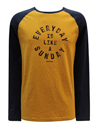 FF Mens NAVY MUSTARD Pure Cotton Everyday Is Sunday Raglan T-Shirt - Size S to XXXL