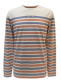 FF Mens CREAM Pure Cotton Striped Long Sleeve ROCK T-Shirt - Size S to 3XL