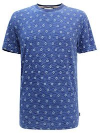 FF Mens BLUE Indigo Pure Cotton Print T-Shirt - Size S to XL