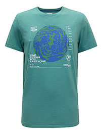 FF Mens TEAL MCS Globe Print T-Shirt - Size S to 2XL