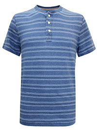 FF Mens BLUE Textured Stripe Henley Top - Size M to 2XL