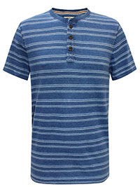 FF Mens BLUE Textured Stripe Henley Top - Size XS to 2XL