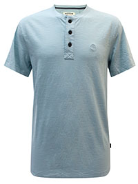 FF Mens LIGHT-BLUE Soft Brushed Cotton Slub Henley T-Shirt - Size XS to 2XL