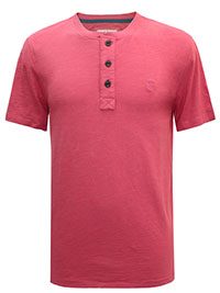 FF Mens ROSE-PINK Soft Brushed Cotton Slub Henley T-Shirt - Size S to 2XL