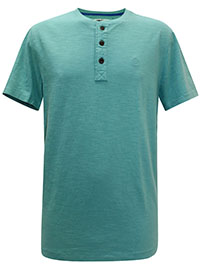 FF Mens TEAL Soft Brushed Cotton Slub Henley T-Shirt - Size S to XL