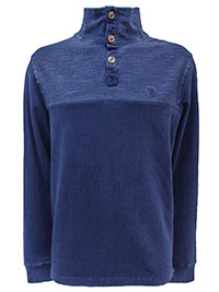 FF Mens INDIGO Denim Stretch Half Neck Sweatshirt - Size XS to XL