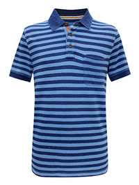 FF Mens BLUE Striped Pique Polo Shirt - Size M to 2XL