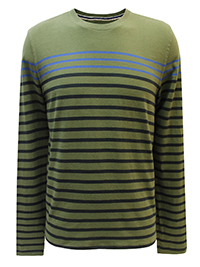 FF Mens PICKLE Pure Cotton Long Sleeve Caldback Striped Top - Size S to 2XL