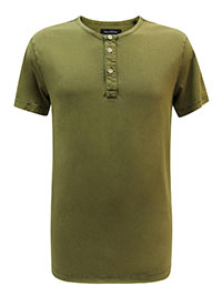 MoP Mens KHAKI Pure Cotton Short Sleeve Henley Top - Size S to 2XL