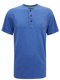 FF Mens BLUE Soft Brushed Cotton Slub Henley T-Shirt - Size M