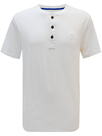 FF Mens WHITE Soft Brushed Cotton Slub Henley T-Shirt - Size L to 2XL