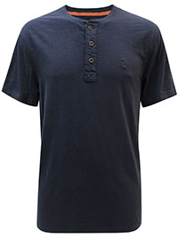 FF Mens NAVY Soft Brushed Cotton Slub Henley T-Shirt - Size XS to M