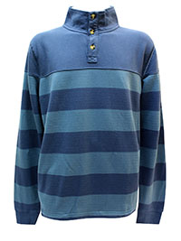 FF Mens BLUE Thorpe Stripe Half Neck Rugby Shirt - Size L