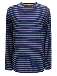 FF Mens NAVY Pure Cotton Striped Long Sleeve Top - Size S to XL