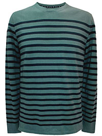 FF Mens DUCK-EGG Mens Striped Long Sleeve Top - Size L to XXXL