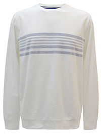 FF Mens ECRU Emsworth Chest Stripe Crew Neck Sweatshirt - Size L to 3XL