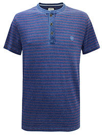 FF Mens INDIGO Striped Henley T-Shirt - Size S to L